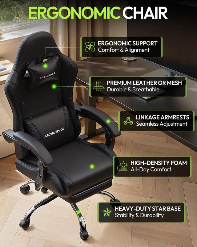 Dowinx Ergonomic Gaming Chair w/ Footrest Massage Lumbar Support Recliner gallery