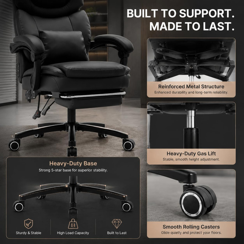 Big and Tall Massage Heat Office Chair for Executive Gaming People | 100-125° Re gallery