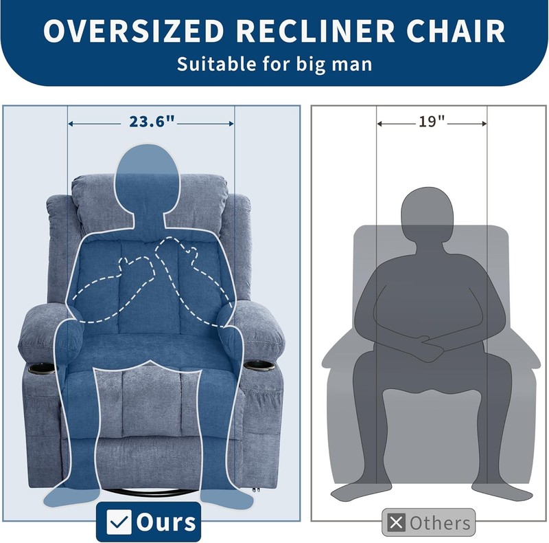 Oversized Swivel Rocking Recliner Chair,Heat&Massage,360° Swivel USB Cup Holders gallery