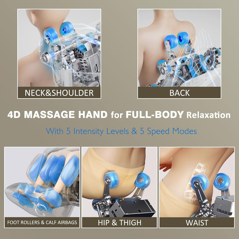 4D Full Body Massage Chair with Heat, Zero Gravity & Voice Control - Beige gallery