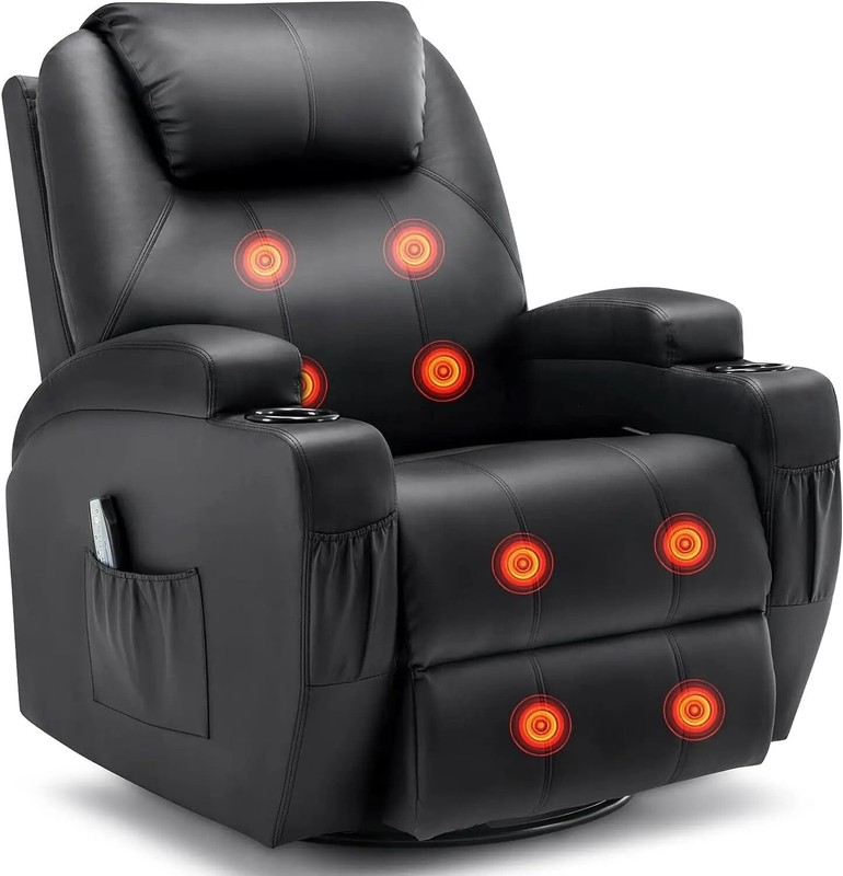 360° Massage and Heat Rocking Chair Swivel Recliner Chairs