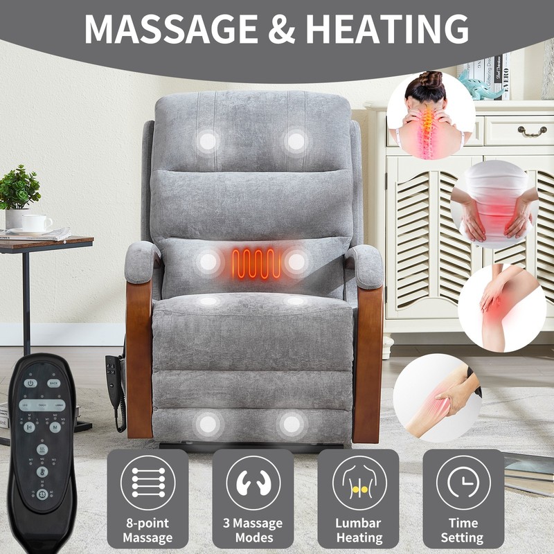 Power Lift Recliner Chair Dual Motor Heat Massage 350 LBS Capacity gallery