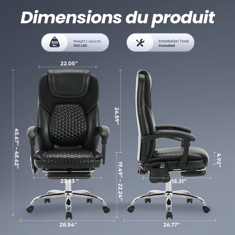 Massage Office Chair with Heat and Footrest - 3-Level 65°C Targeted Heating, 20- gallery