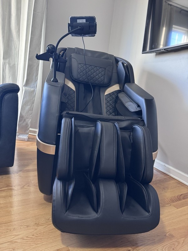 Electric Massage Chair w/ Tablet Control, Black/Gold Faux Leather Solid gallery