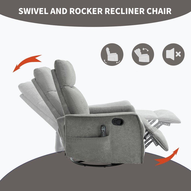 Heat Massage Manual Recliner Chair with Rocker and Swivel in Fabric for Room gallery