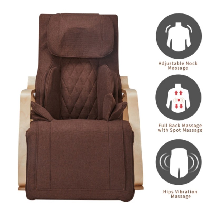 Massage Recliner Rocking Chair with Air Pressure & Heating, Cotton Fabric Brown gallery