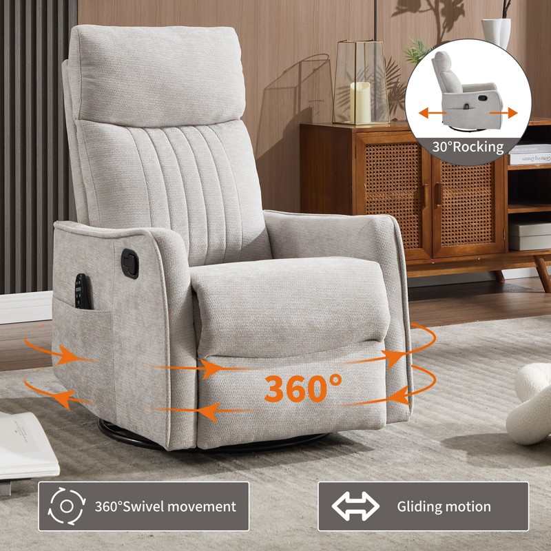 Light Gray Massage Recliner Chair with Heat, Rocker & Swivel gallery