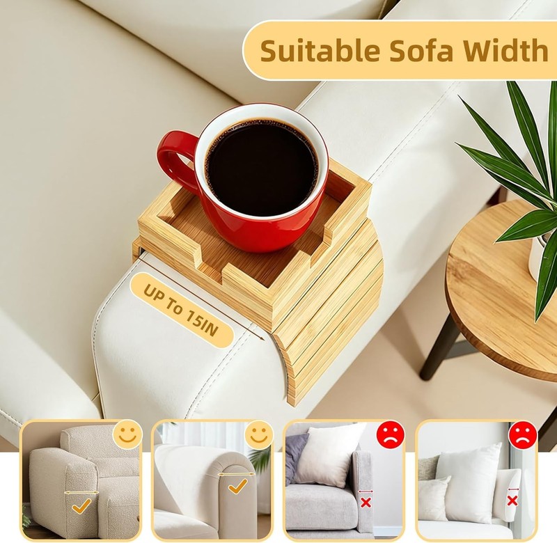 Bamboo Couch Cup Holder & Armrest Tray - Extend Your Comfort with a Large gallery