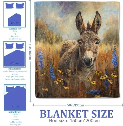 Throw Blanket for Women Girls Boys, Soft Flannel Blankets Gifts 50"x60" Donkey gallery