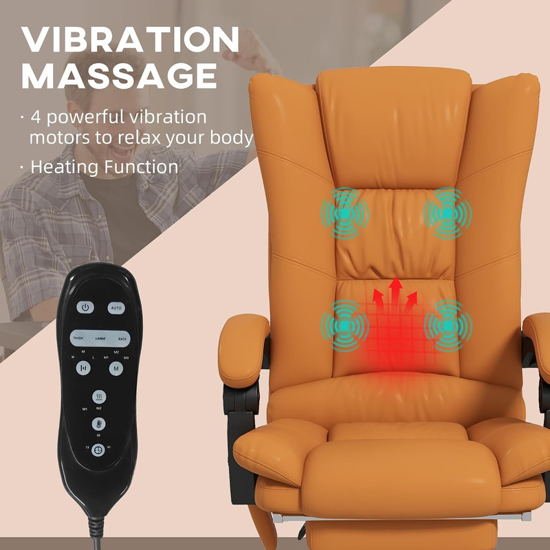 Executive Massage Office Chair, 4 Vibration, Heat, Light Brown | 3 Modes, PU Lea gallery