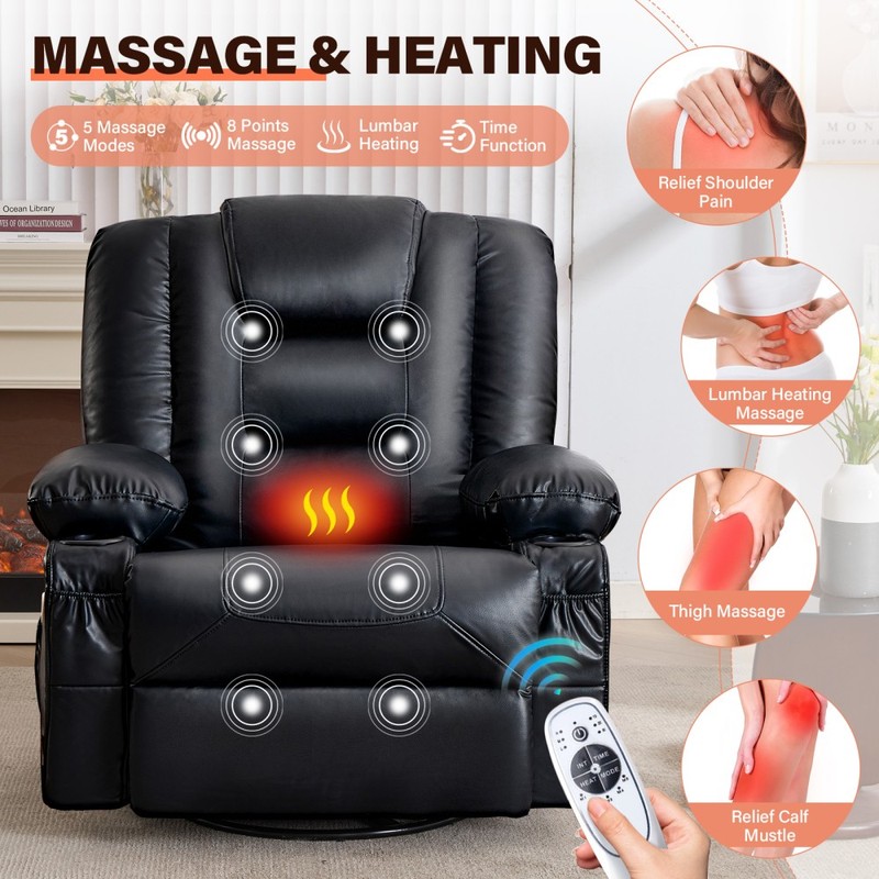 Rocker Recliner Chair with Massage&Heat for Adults,360°Swivel Oversized Recliner gallery