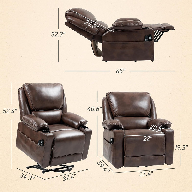 Power Lift Recliner Chair for Elderly Vibration Massage Heat Brown | Wide Faux L gallery