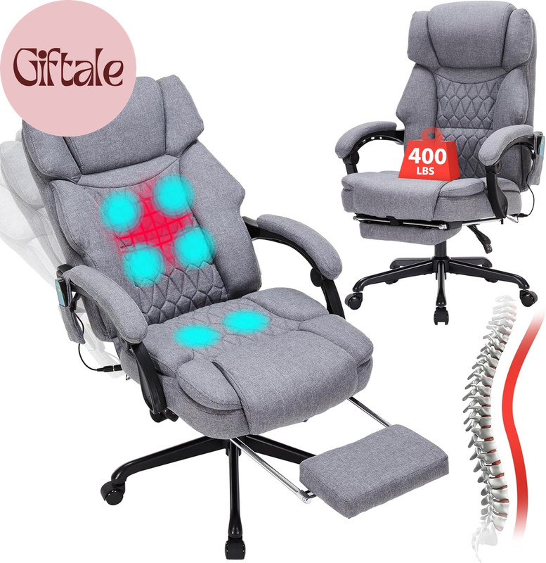 Massage Office Chair with Heat,Reclining Office Chair with Foot Rest,6 Points Vi