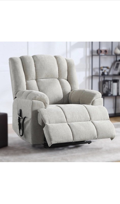 Heated Massage Recliner, Beige Chenille, Lumbar Heat, Remote, Pocket gallery