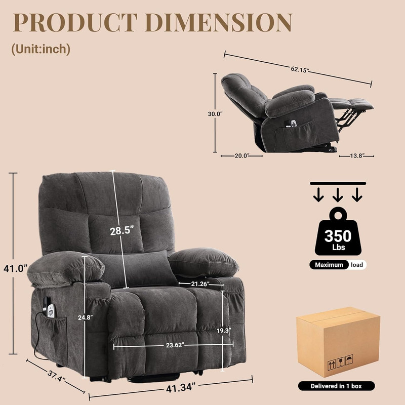 Power Lift Recliner Chair for Elderly with Lumbar Heat and Vibration Massage, El gallery