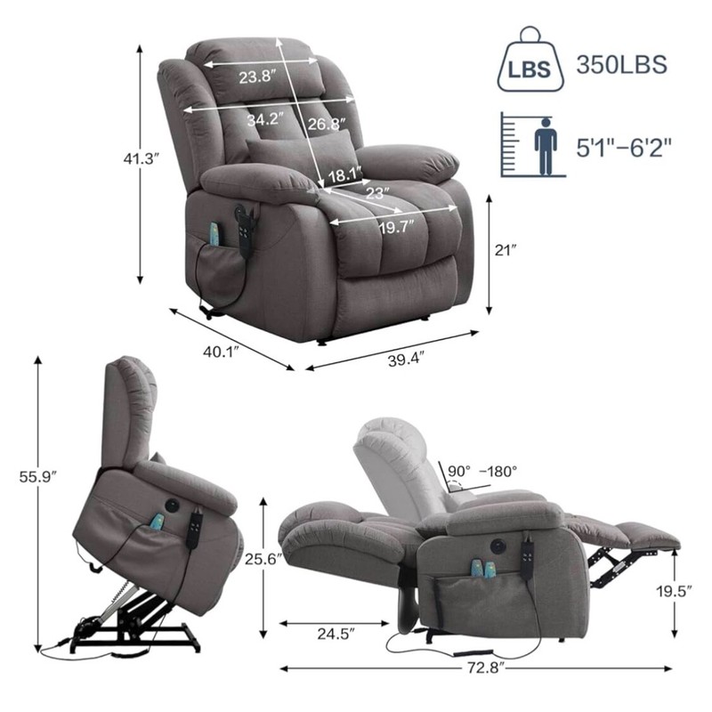 Power Lift Recliner Chair with Massage and Heat for Elderly, Microfiber Fabric gallery