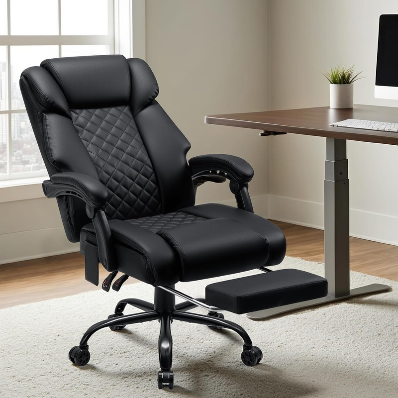 HOFFREE 400Lbs Massage Office Chair with Foot Rest 6 Points Vibration,Black | Er gallery