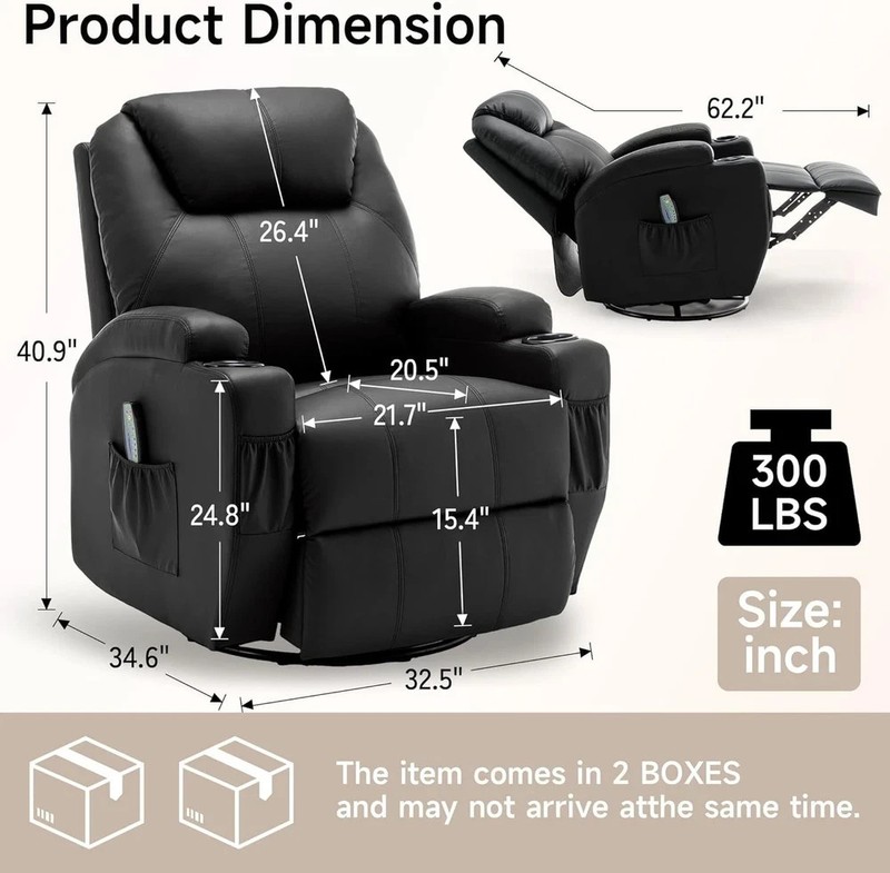Recliner Chair, Rocking Chair with Massage and Heat, 360° Swivel Recliner Chairs gallery