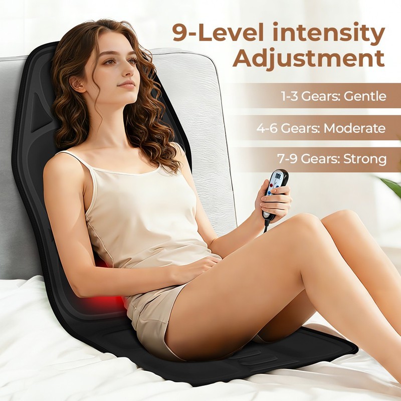 Massage Chair Pad w/ Heat 7 Vibration Motors Seat Cushion Home Office Massage