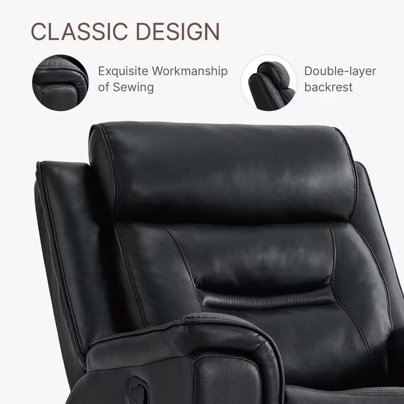 Barnabas Black Leather Swivel Rocker Manual Recliner with Extra Large Footrest f gallery