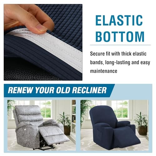 Stretch Couch Cover Electric Power Lift Recliner Chair Slipcover Fitted Navy gallery