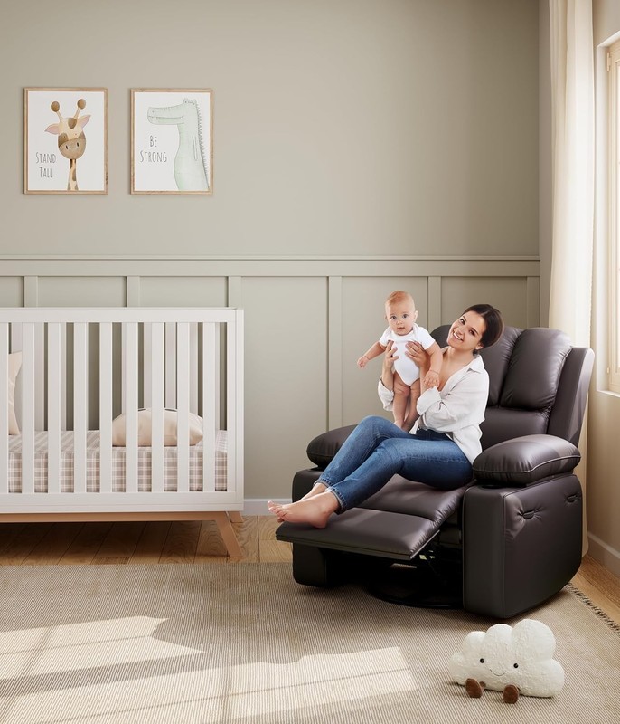 Manual Recliner Chair with Massage & Heat, Leather Lazy Boy for Bedroom Nursery gallery