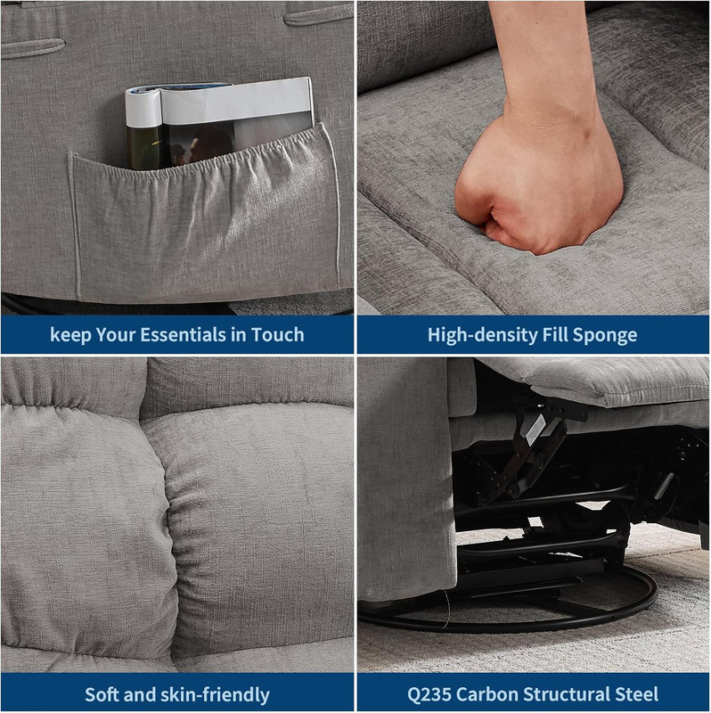 Gray Rocker Recliner Chair with Massage, Heat & 360° Swivel for Comfort gallery