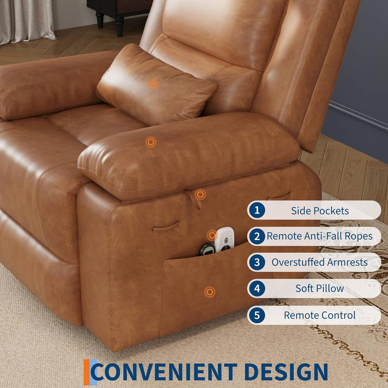 Electric Lift Recliner Chair with Heat & Massage for Elderly - PU Leather gallery