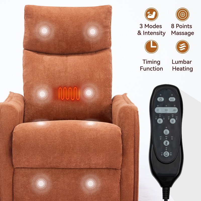 Manual Recliner Chair with Massage, Heat, Rocker & Swivel, Orange gallery