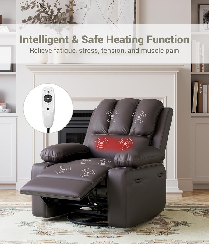 Oversized Recliner with Massage & Heat, PU Leather Manual Chair with Cup Holders gallery