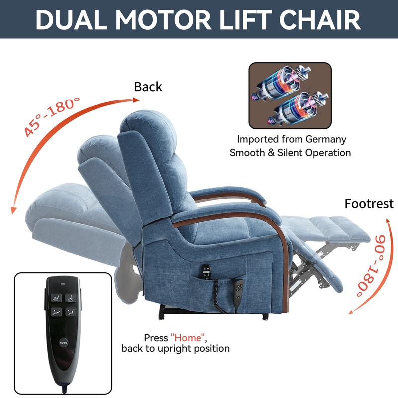 Power Lift Recliner Chair w/ Heat Massage, Blue Chenille, 350 lbs gallery