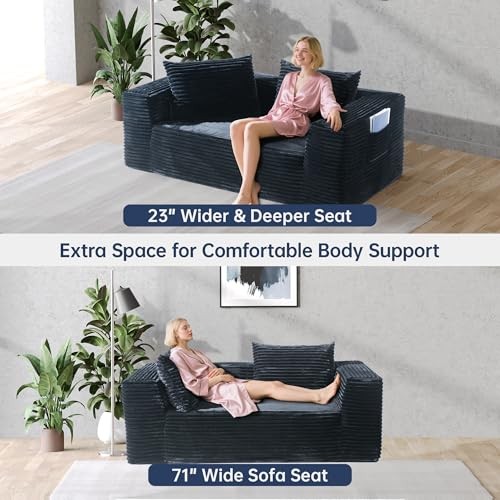 Loveseat Sofa, 71" Foam Sofa in a Box, Plush Corduroy Deep Seat Couch, No gallery
