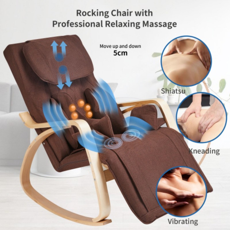 Massage Air Pressure Rocking Lounge Chair with Cotton Fabric Cushion Brown gallery
