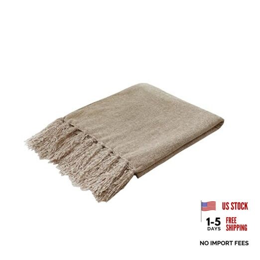 Chenille Throw Blanket for Couch Bed，Soft Cozy Throw 50“ x 60″ Light Taupe