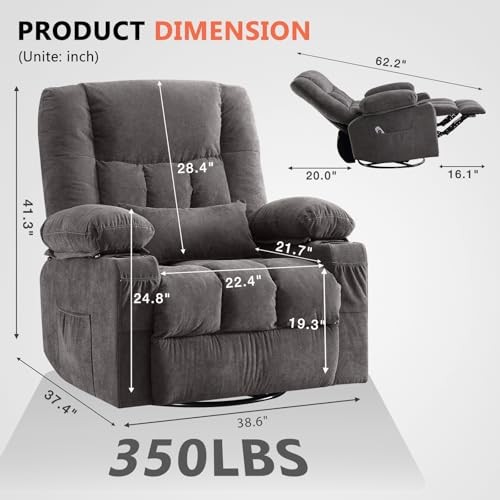 Swivel Rocker Recliner Chair with Vibration Massage and Heat Ergonomic Lounge gallery