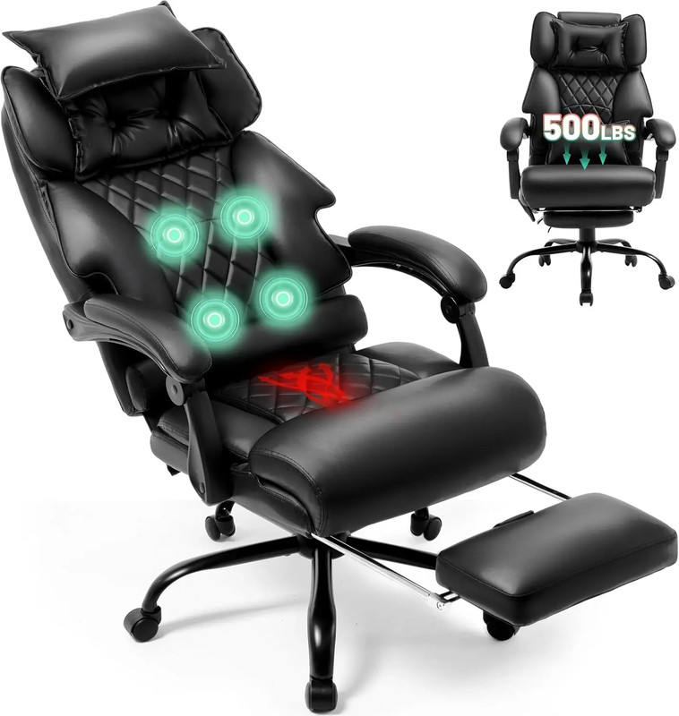 Massage Office Chair with Foot Rest,6 Points Vibration & Heat Executive Office C