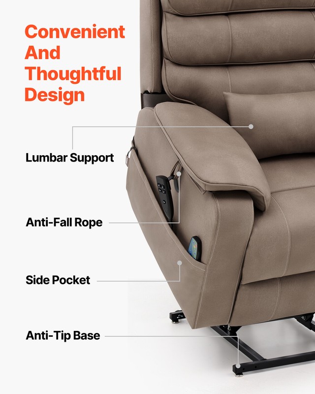 Power Lift Recliner Chair with Heat and Massage Electric Recliner Light Brown gallery