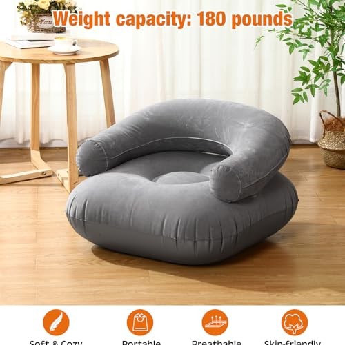 Pcs Inflatable Lounge Chair Deck Chair Lazy Sofa, Blow Up, Folding, 2 Dark Grey gallery