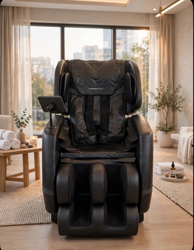 IOWNREALU K-G2 Zero Gravity Heated Foot Massage Recliner Faux Leather Black gallery