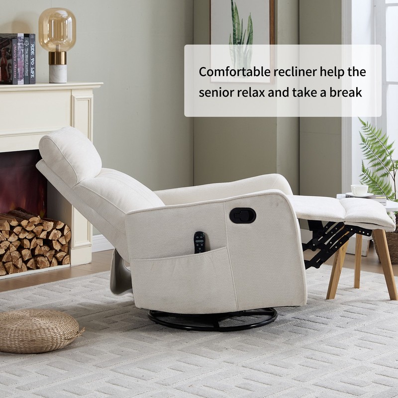 Beige Heat Massage Manual Recliner Chair with Rocker and Swivel in Fabric gallery