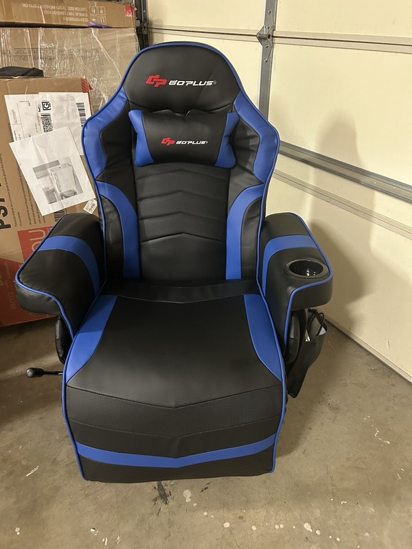 Goplus Ergonomic Massage Gaming Recliner Chair Black With Blue gallery