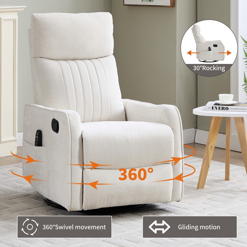 Beige Heat Massage Manual Recliner Chair with Rocker and Swivel in Fabric gallery