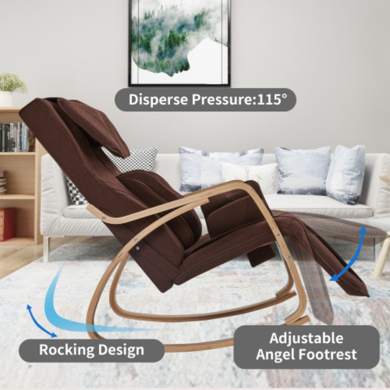 Massage Recliner Rocking Chair with Air Pressure & Heating, Cotton Fabric Brown gallery
