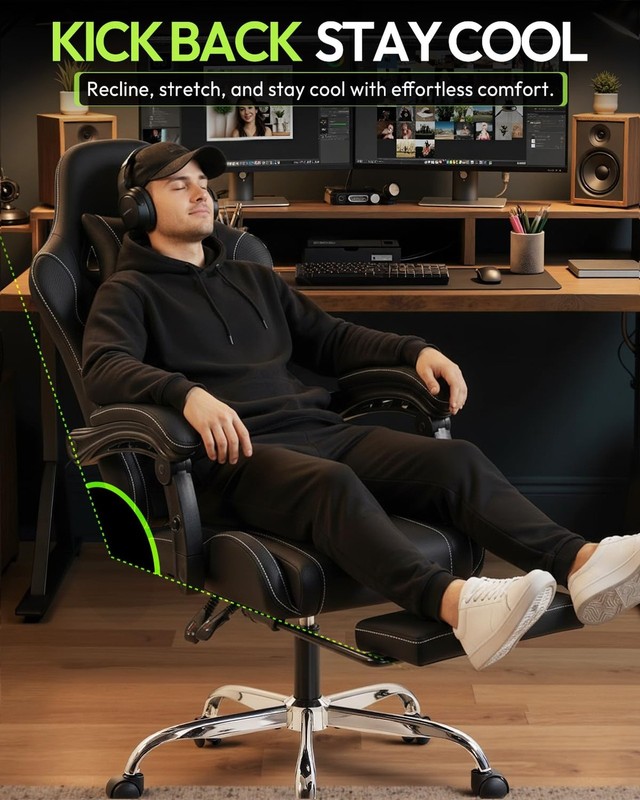 Dowinx Ergonomic Gaming Chair w/ Footrest Massage Lumbar Support Recliner gallery