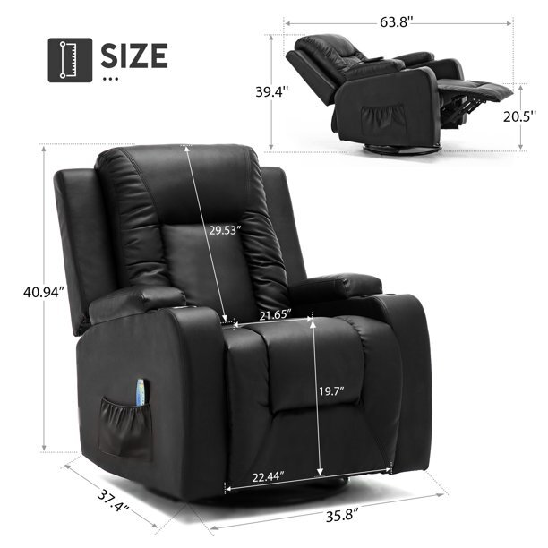 Recliner Chair Leather Sofa with Heated Massage Living Room Chair Black Brown gallery