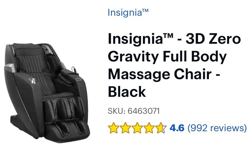 FREIGHT or DELIVER Insignia 3D Zero Gravity FullBody Massage Chair MGC600BK2 BLK
