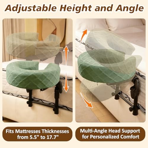 Adjustable Massage Headrest for Bed & Table, 2 Washable Pillowcases - Green & Pi gallery