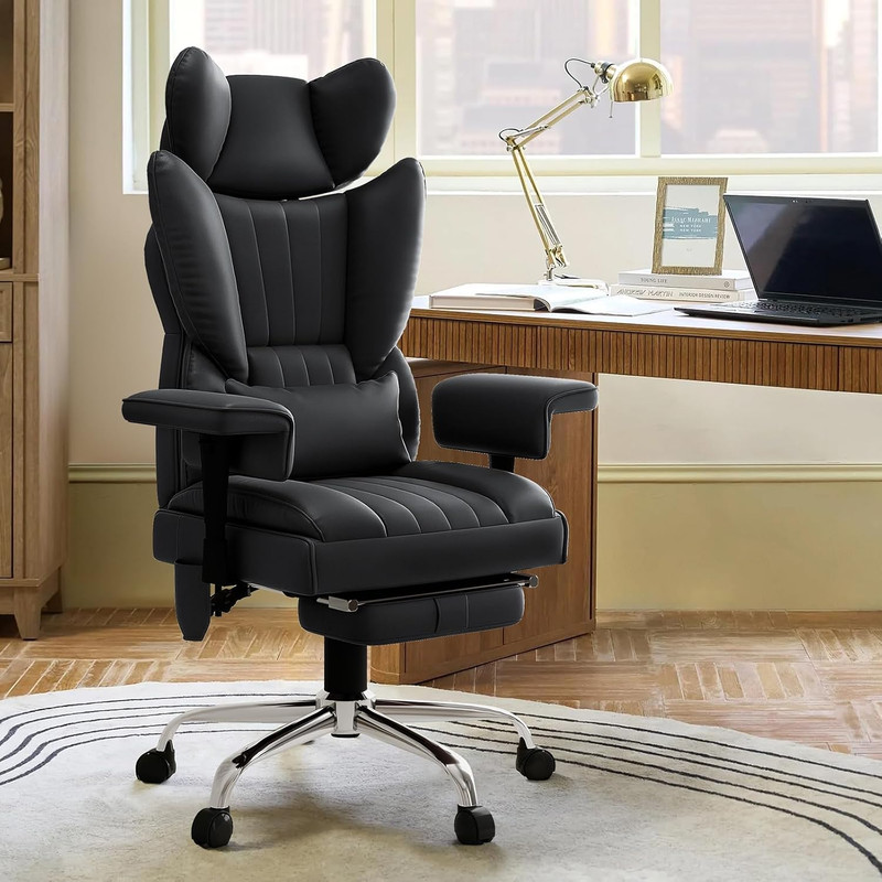 6 Points Massage Heated Home Office Chair with Foot Rest, Black | 400LBS Executi gallery