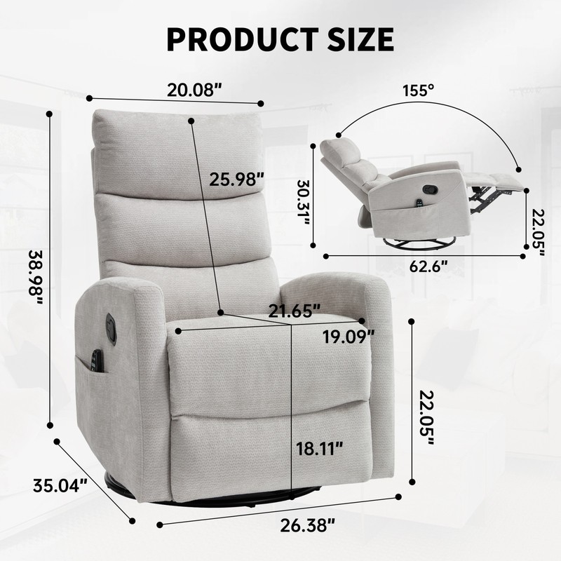 Heat Massage Manual Recliner Chair with Rocker and Swivel gallery