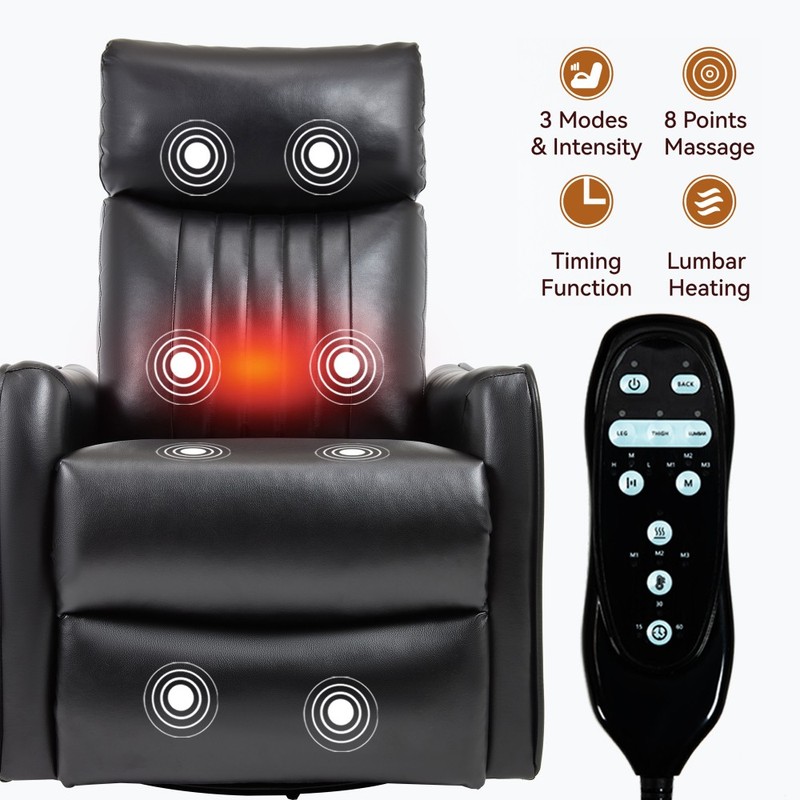 Faux Leather Heat Massage Manual Recliner 360° Swivel Rocker Black 155° Recline gallery